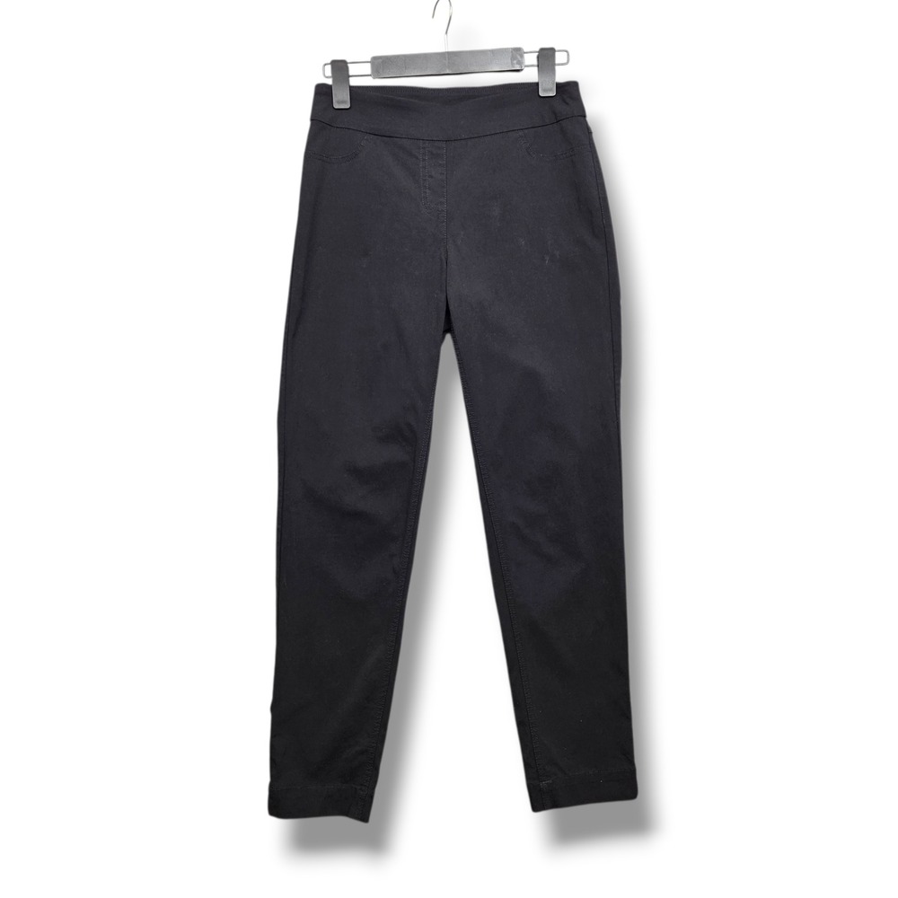 Slim Sation Skinny Ankle Pant Womens 6 Black Pull On Trouser Notch Hem Mid Rise
